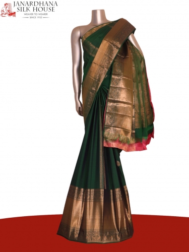 Pure Handloom Copper Silver Zari Kanjeevaram Silk Saree